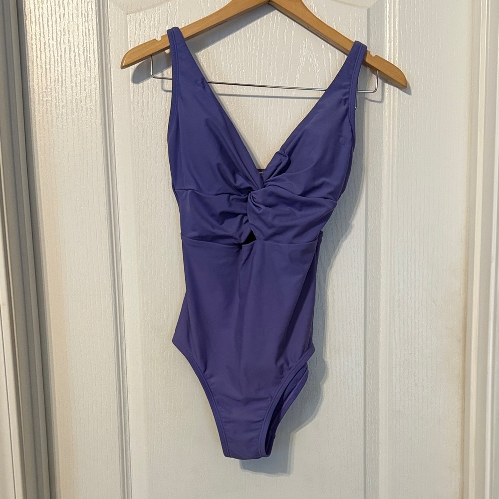 Kona Sol Purple Twist Front One-Piece Swimsuit
